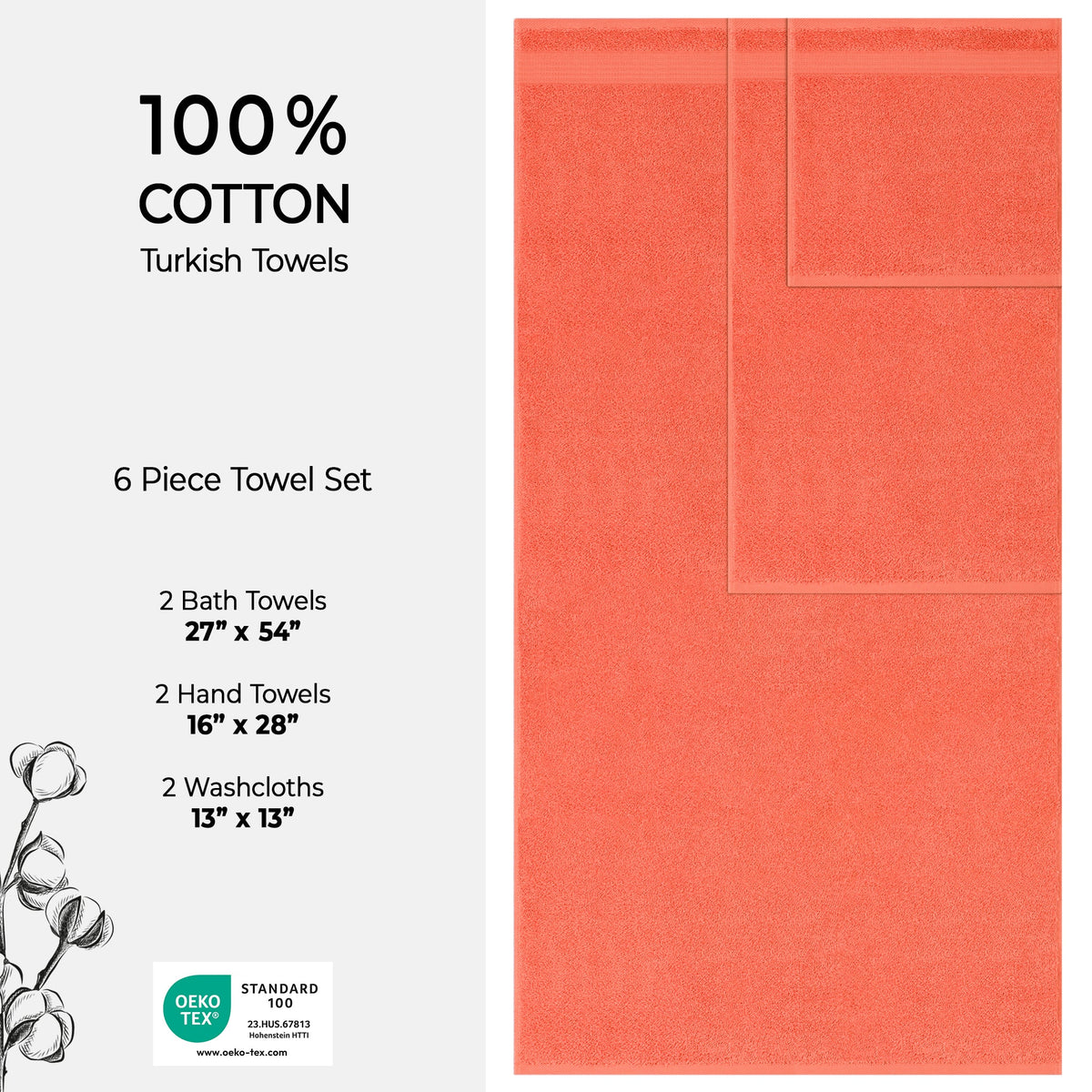 American Soft Linen Bekos 100% Cotton Turkish Towels 6 Piece Bath Towel Set with 18 Different Colors