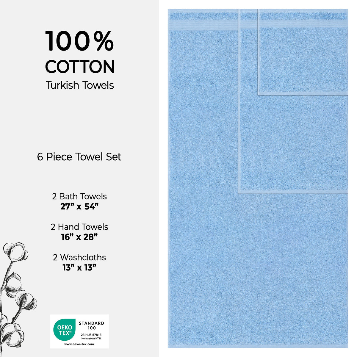 American Soft Linen Bekos 100% Cotton Turkish Towels 6 Piece Bath Towel Set with 18 Different Colors