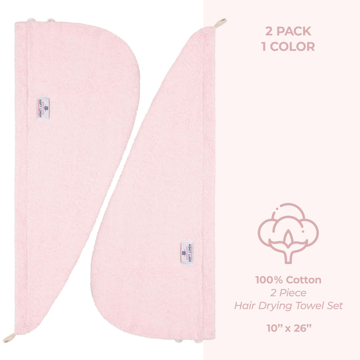 American Soft Linen 100% Cotton Hair Drying Towels for Women, 2 Pack Head Towel Cap