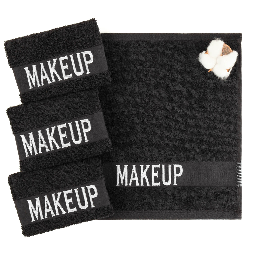 American Soft Linen, Makeup Remover Face Cloth, 100% Cotton Makeup Towels, 4 Packed Face Towels, 12x12 inches, Black - 100 Set Case Pack