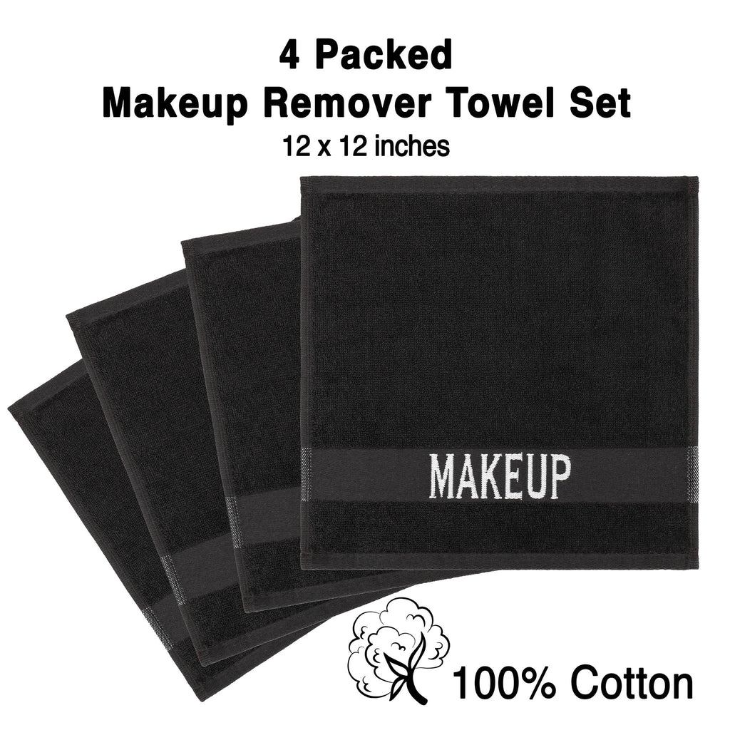 American Soft Linen, Makeup Remover Face Cloth, 100% Cotton Makeup Towels, 4 Packed Face Towels, 12x12 inches, Black - 100 Set Case Pack