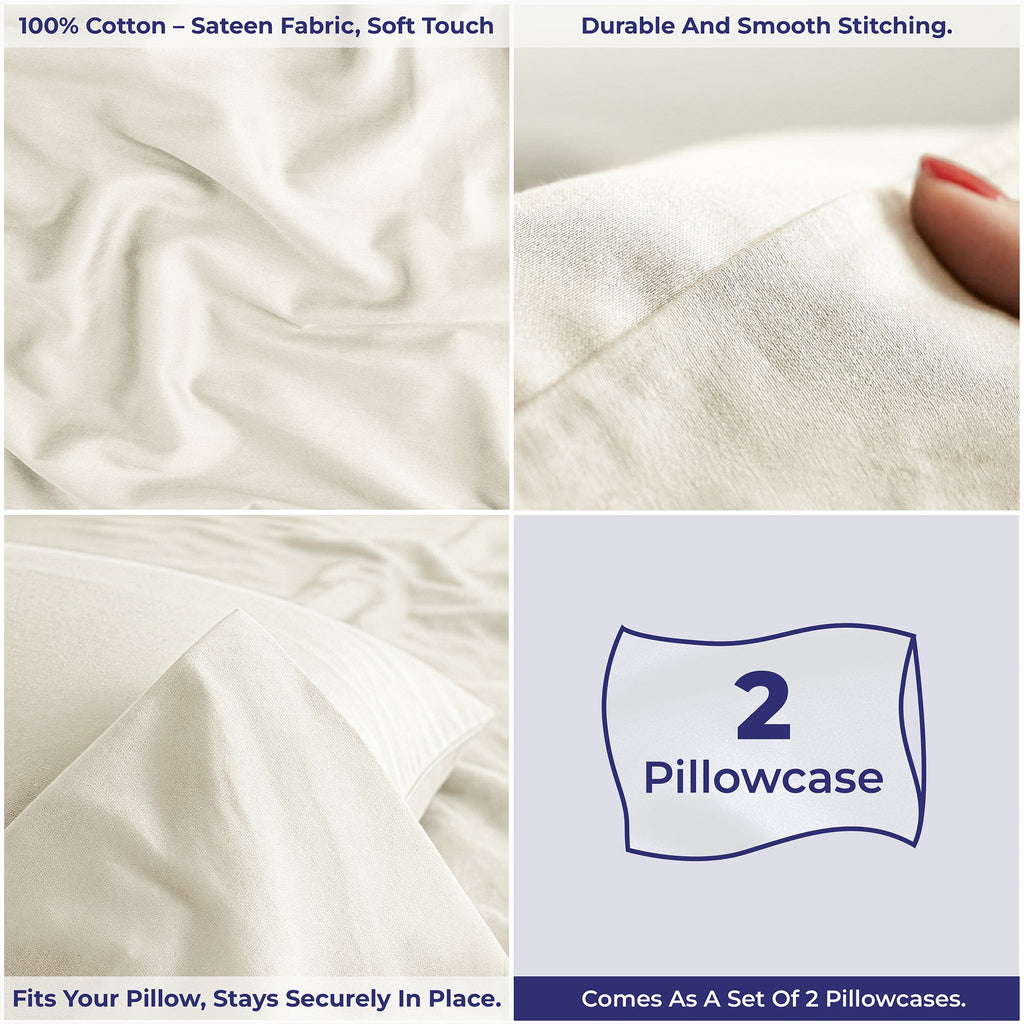 American Soft Linen 100% Cotton Sateen Pillowcase Set (2 Piece) - Soft, Breathable, Hotel Quality Pillow Covers
