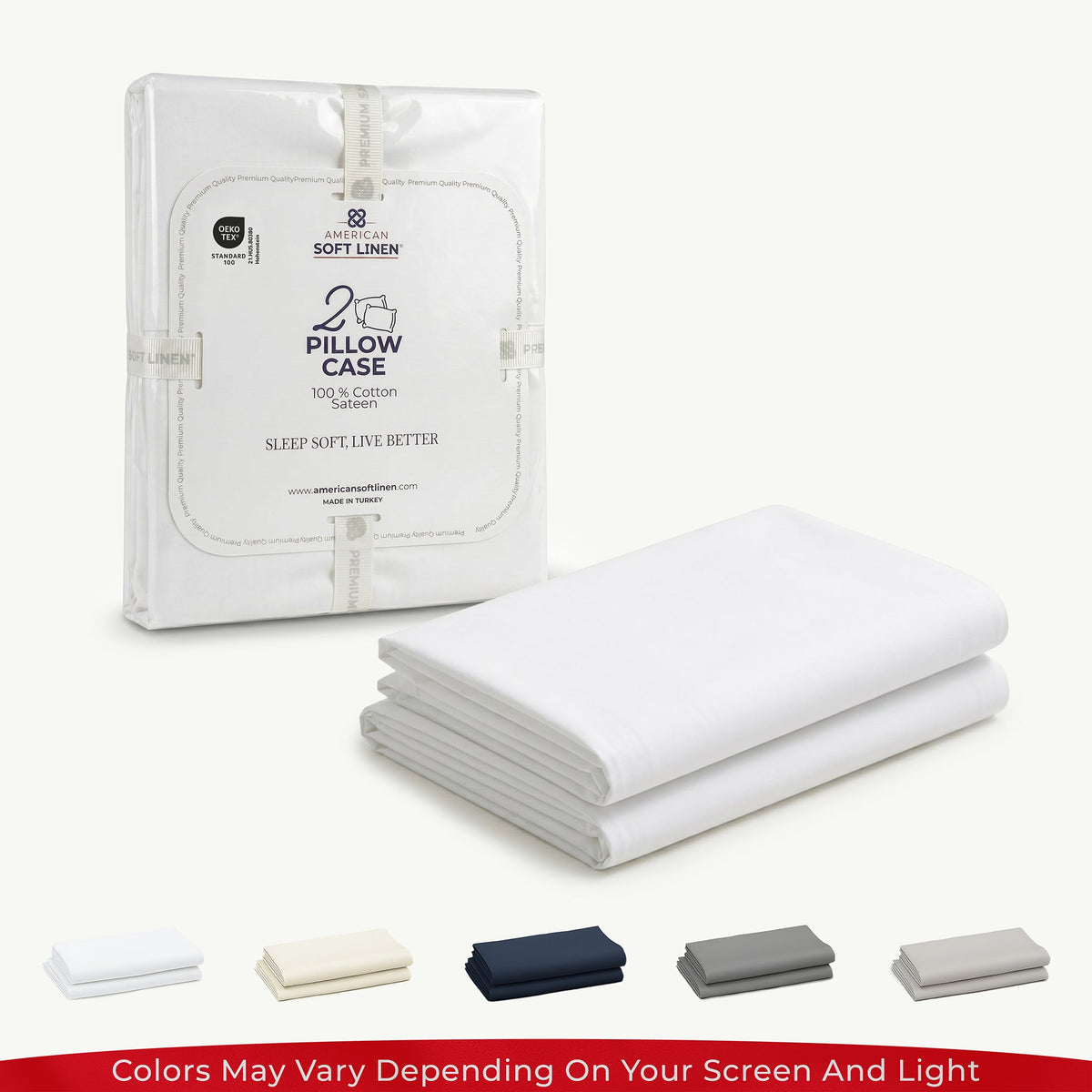 American Soft Linen 100% Cotton Sateen Pillowcase Set (2 Piece) - Soft, Breathable, Hotel Quality Pillow Covers