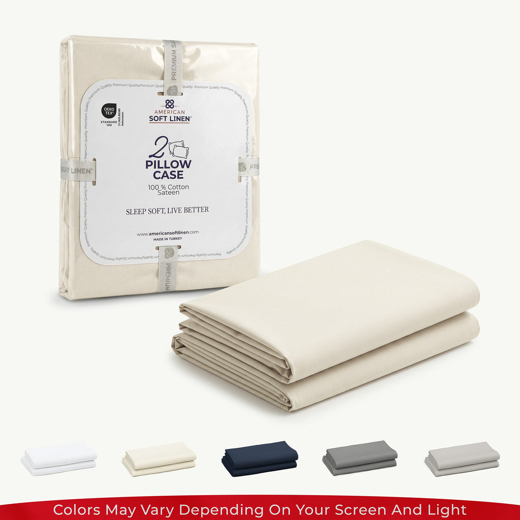American Soft Linen 100% Cotton Sateen Pillowcase Set (2 Piece) - Soft, Breathable, Hotel Quality Pillow Covers