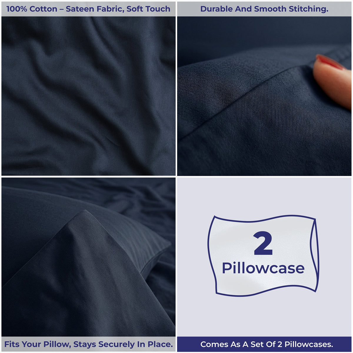 American Soft Linen 100% Cotton Sateen Pillowcase Set (2 Piece) - Soft, Breathable, Hotel Quality Pillow Covers