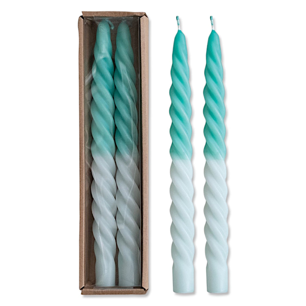 Ombre Aqua Unscented Twisted Taper Candles | Set of 2