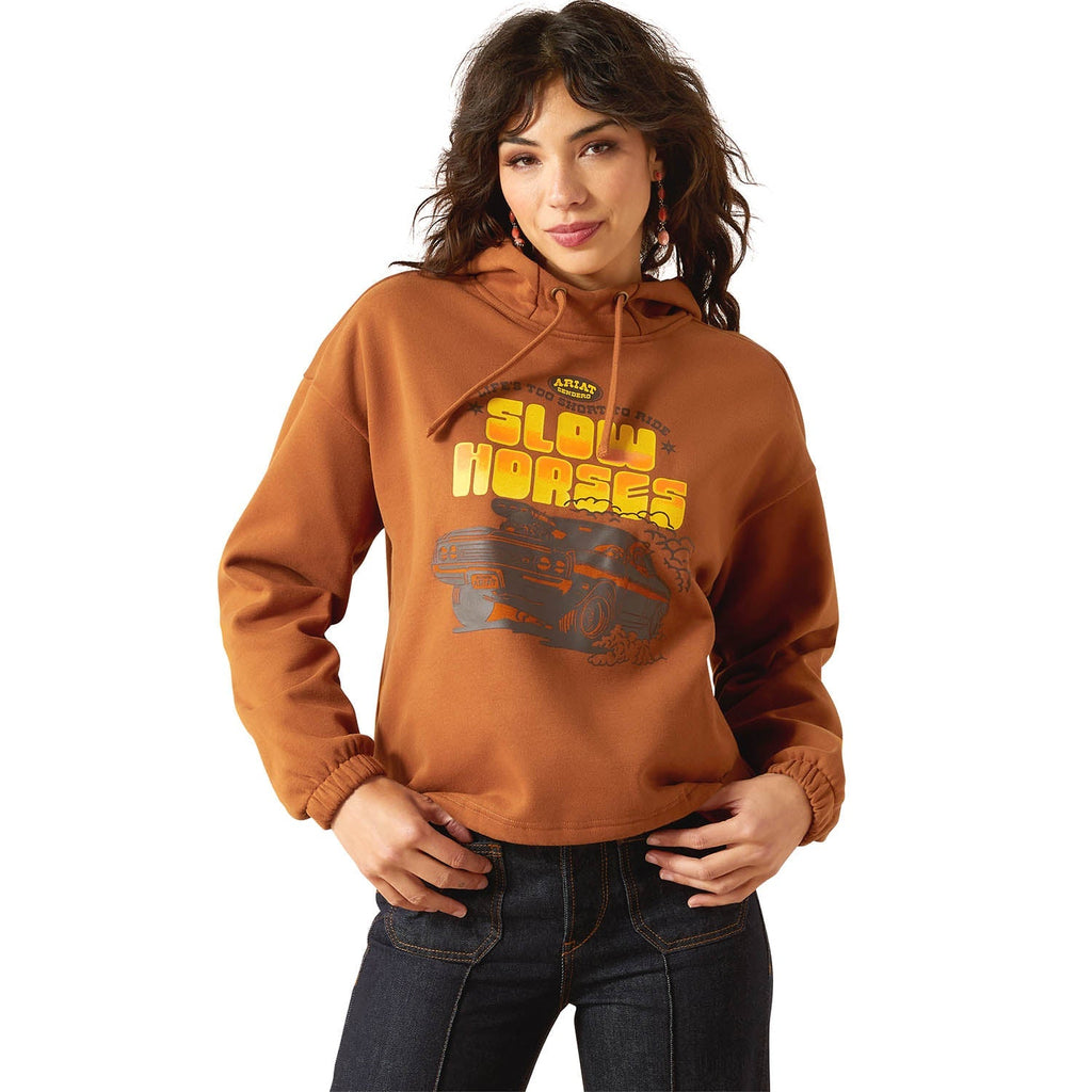 Ariat Womens Sendero "Slow Horses" Graphic Hoodie – Cozy Adjustable Everyday Pullover