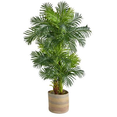 6'Hawaii Artificial Palm Tree in Handmade Natural Cotton Multicolored Woven Planter