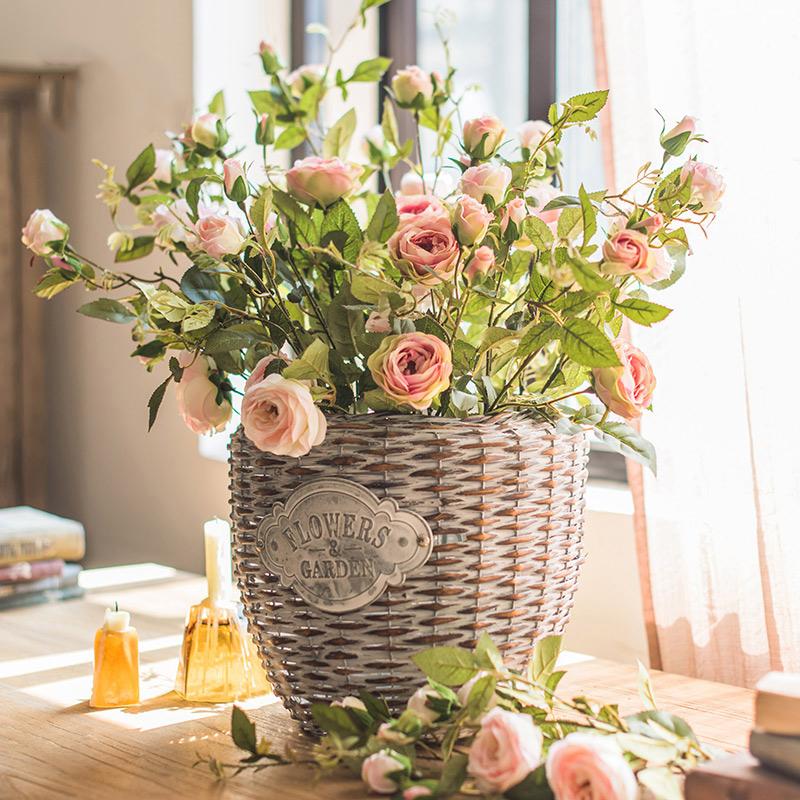 Artificial Flower Silk Rose Flower Bloom and Bud Stem in Pink 39" Tall