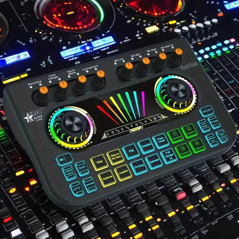 Audio Mixer, Live Sound Card And Audio Interface With DJ Mixer Effects And Voice Changer