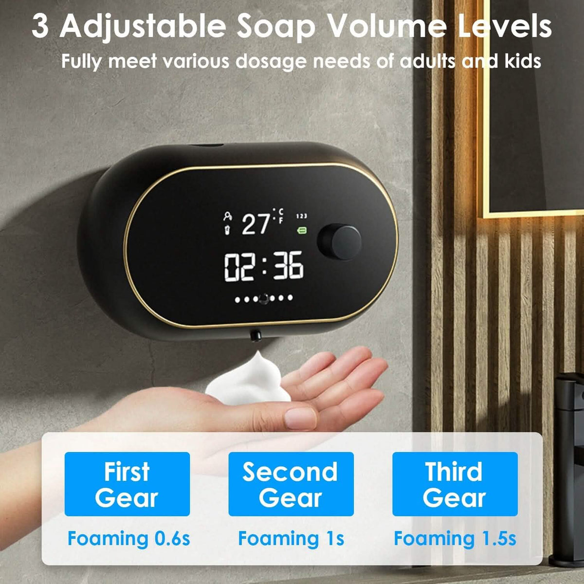 Automatic Soap Dispenser Wall Mounted Hand Free with Clock Temperature