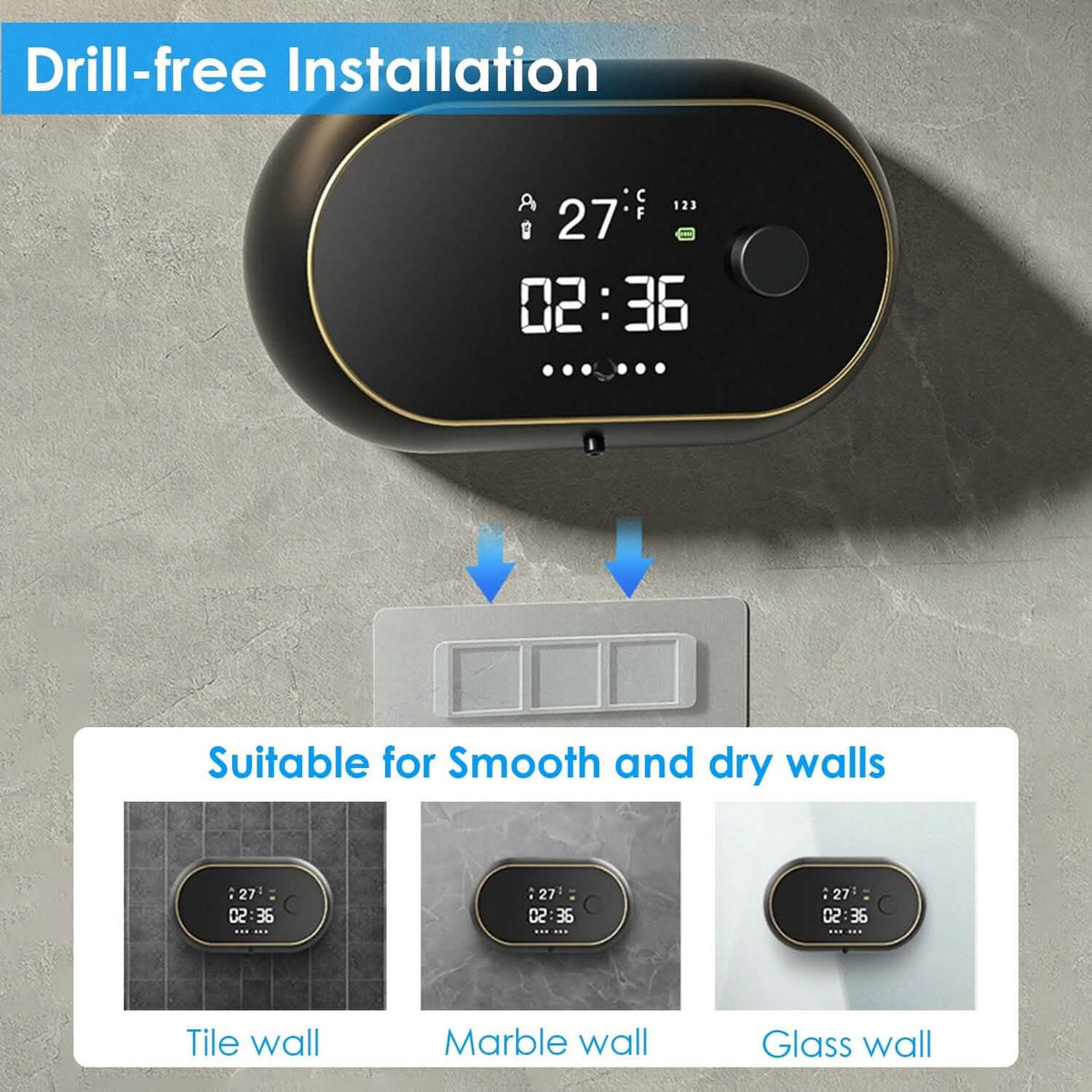 Automatic Soap Dispenser Wall Mounted Hand Free with Clock Temperature