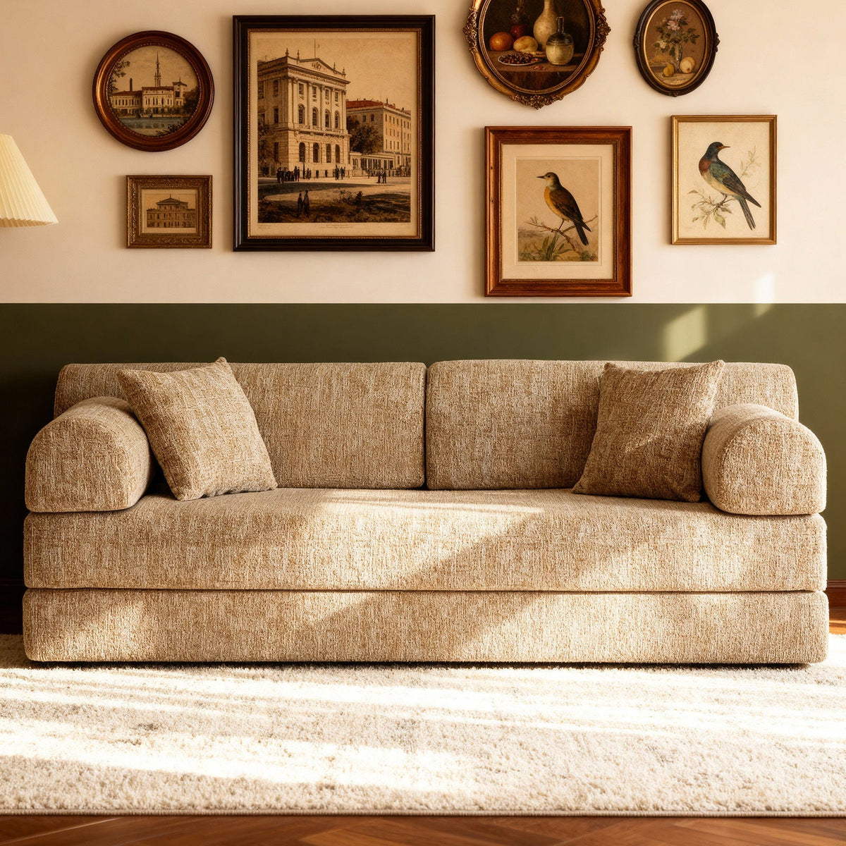 Modern 2 Tone Fabric Convertible Sleeper Sofa Bed