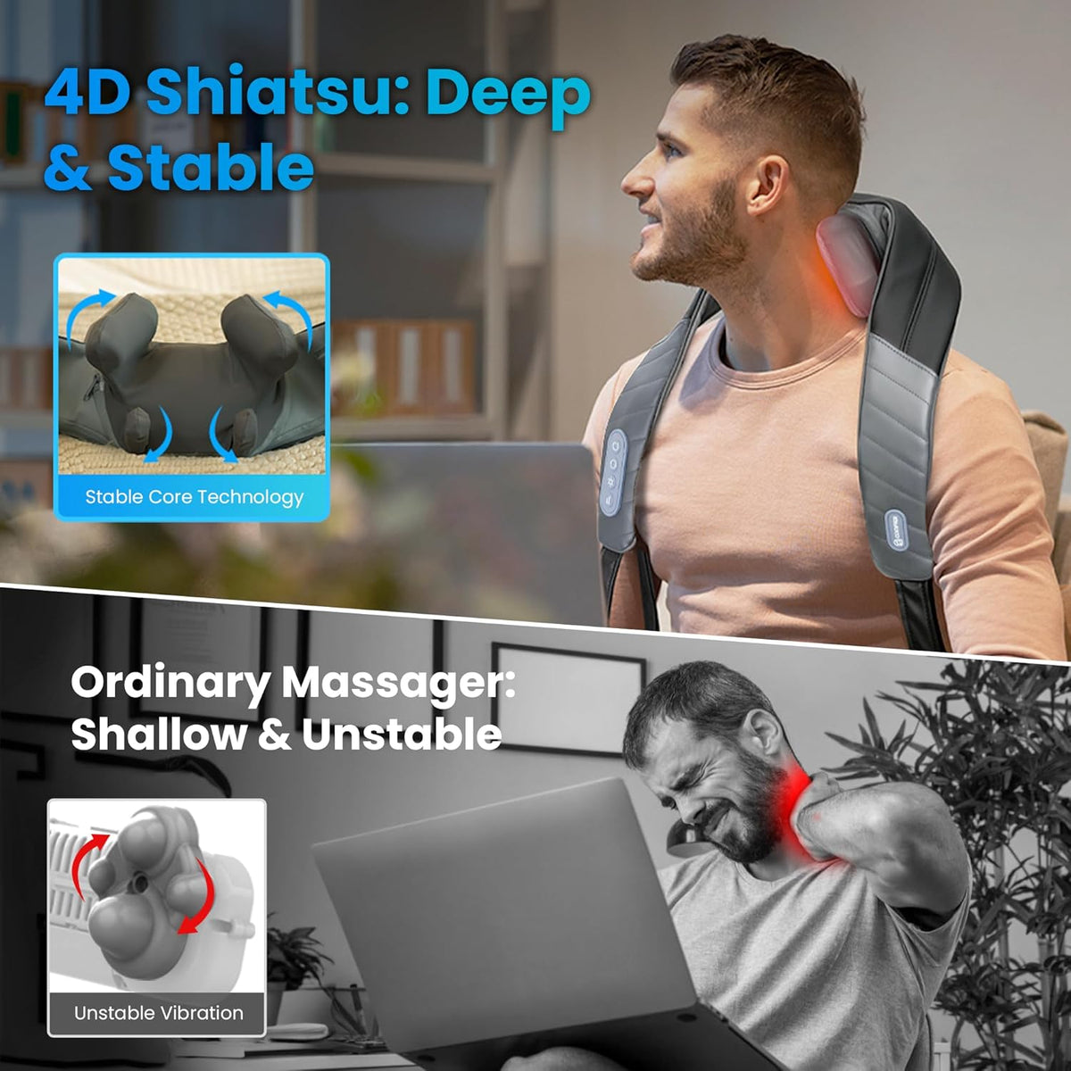 Father Day Gifts for Men, 4D Neck and Shoulder Massager with Heat, Cordless Shiatsu Back and Neck Massager for Pain Relief, Hands-Free Massage Pillow with Carry Bag