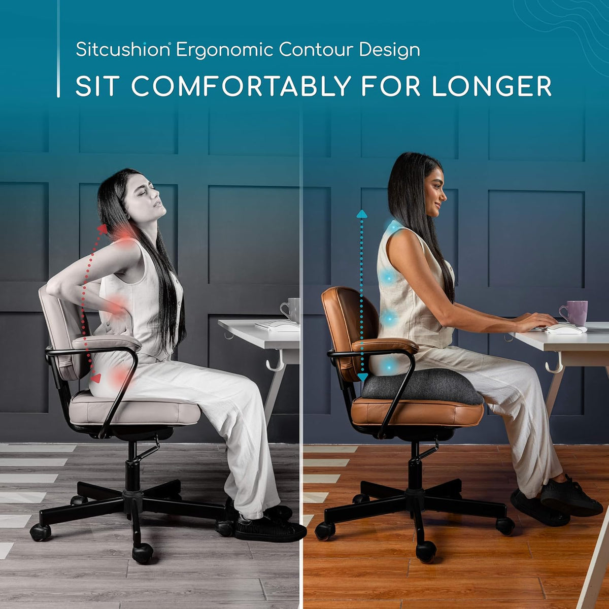 X Large Office Chair Cushion for Sciatica Pain Relief, Memory Foam Seat Cushion for Car Seat Pad, Orthopedic Pillow. Computer Chair Cushion for Tailbone Pain Relief All Day Comfort (Gray)