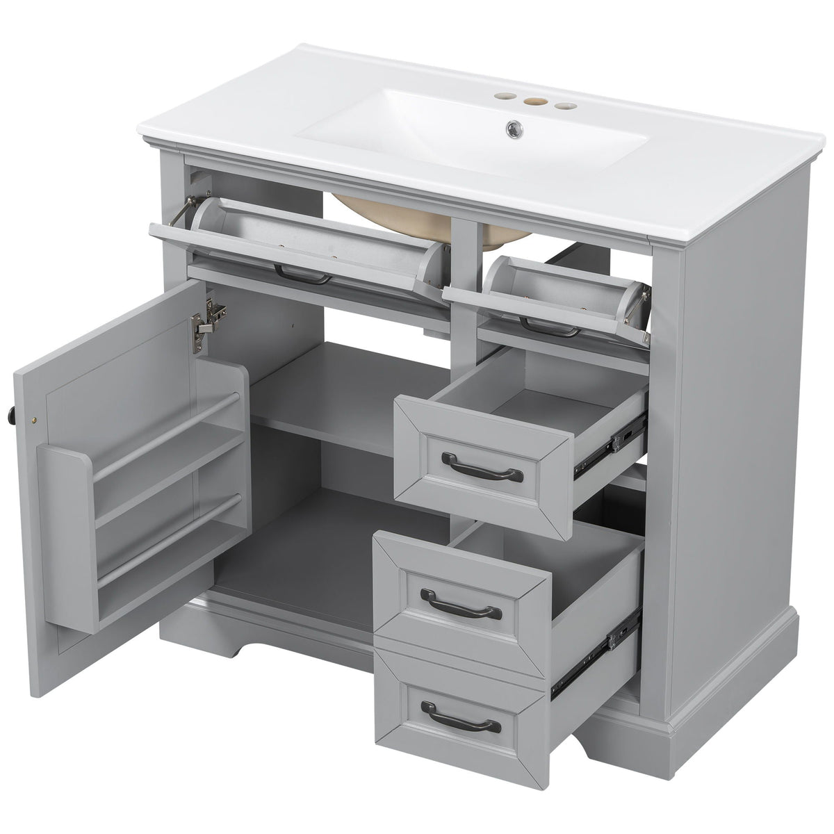36" Bathroom Vanity With Sink, 2 Tip-Out Drawers, Soft Close Hinges
