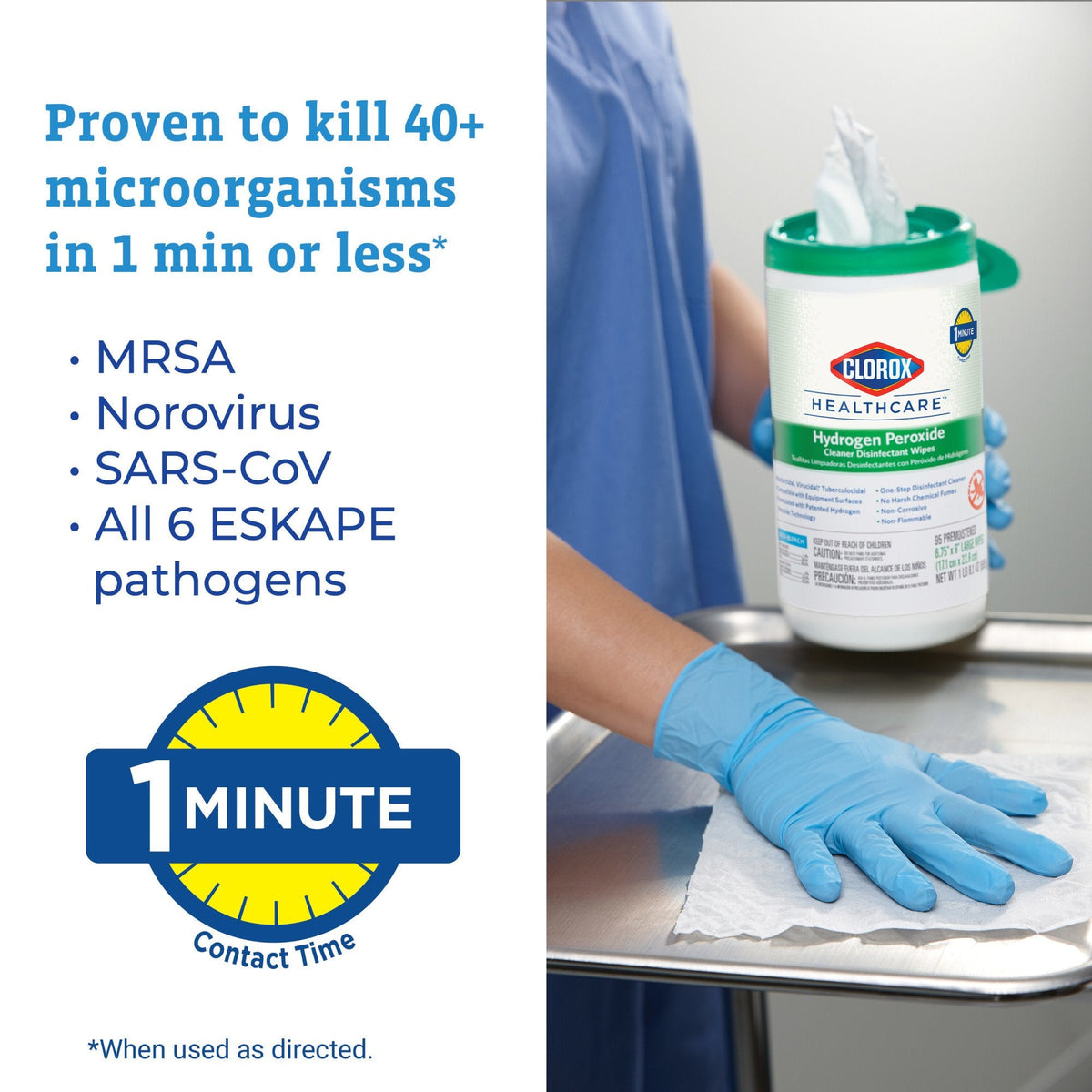 Clorox Healthcare® Hydrogen Peroxide Cleaner Disinfectant Wipes 6.75 x 5.75 Inch 30825
