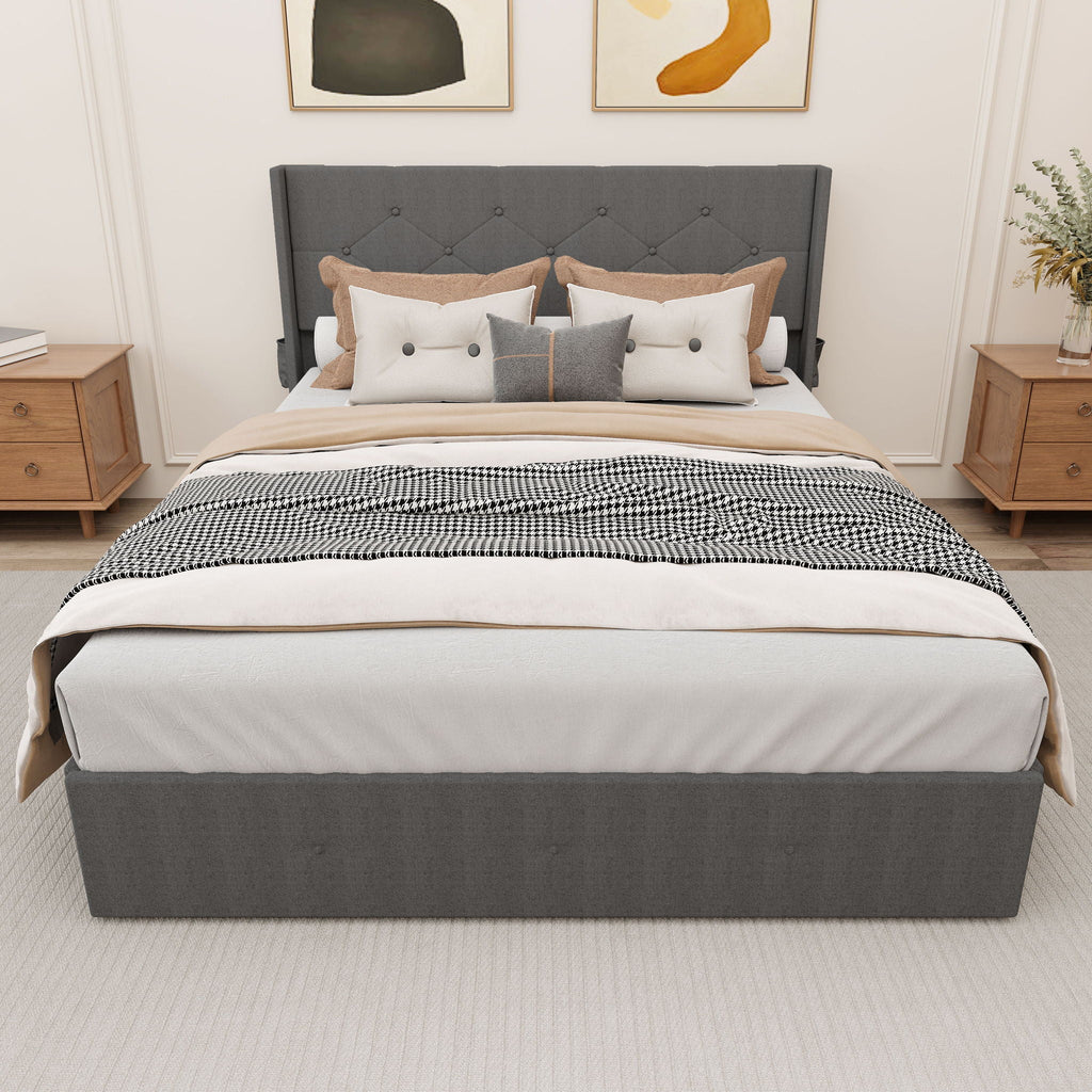 Bed With Gas Lift Storage, USB Ports