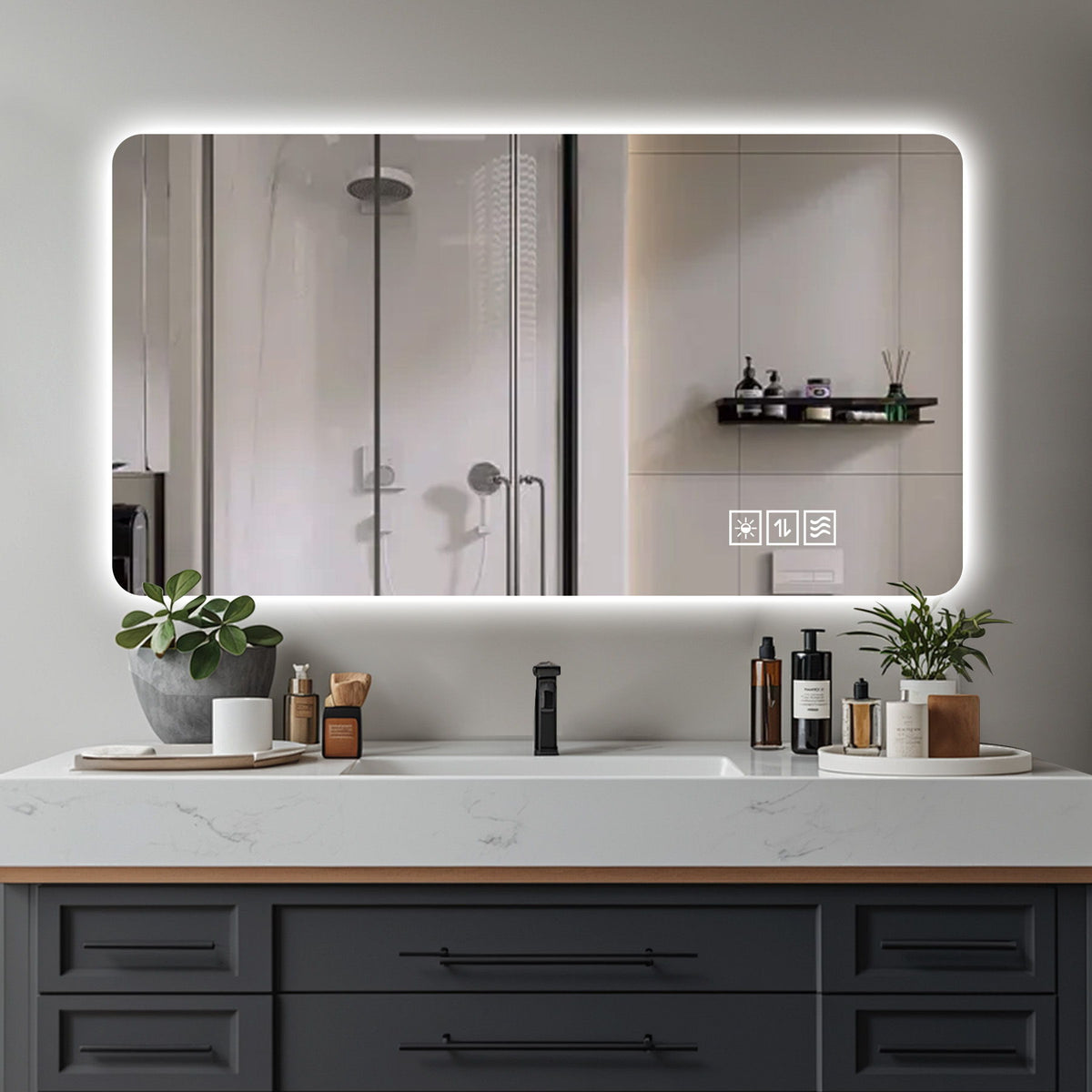 Wall Mounted Bathroom Full Length Makeup Mirror With 3 Color Lighting - Clear