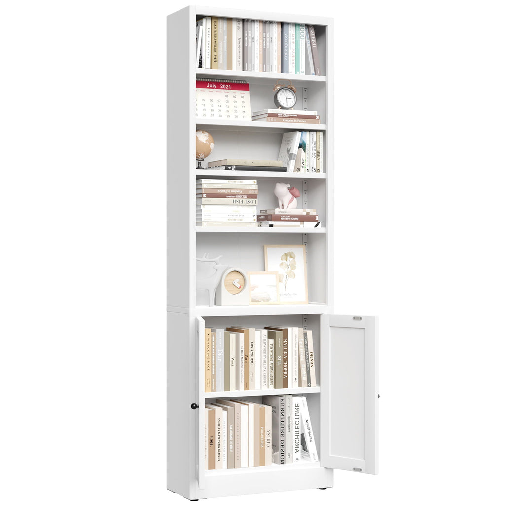 Bookcase Tall 5-Tier Adjustable Storage Shelf With Door Deep - White