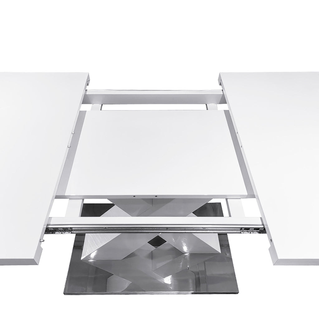 Rectangle Dining Table, Stretchable, X Shape Legs - White