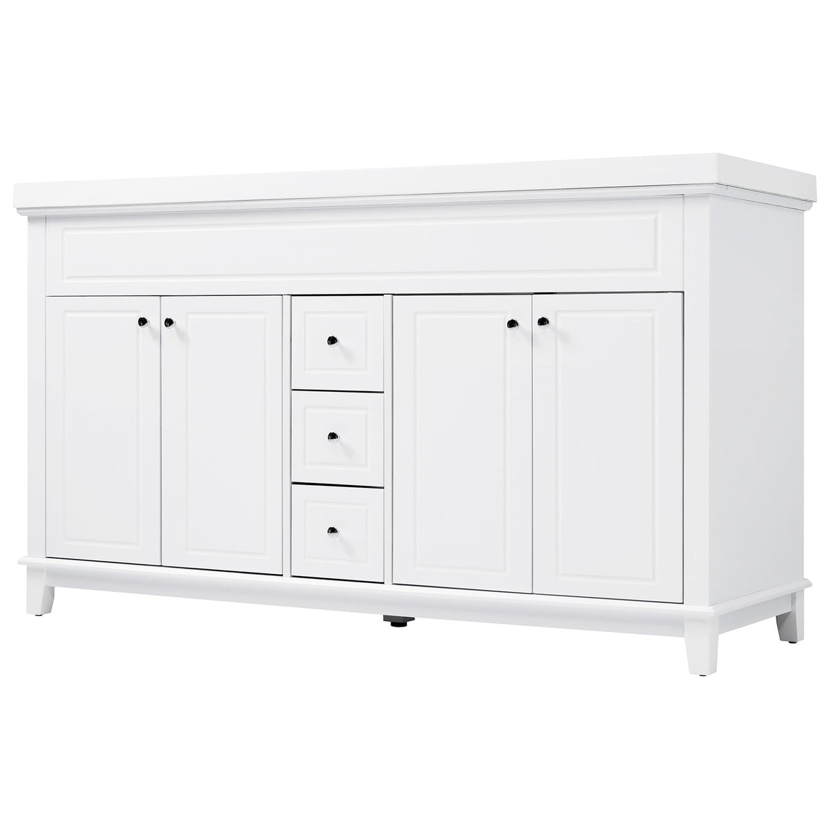 Bathroom Vanity With Double Sinks, 3 Drawers & 4 Doors - White
