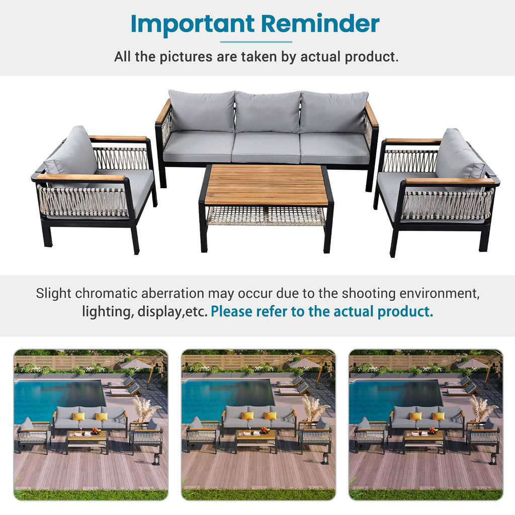4 Pieces Outdoor Sectional Sofa Set 5 Person Patio Seating Group Outdoor Conversation Set With Cushions And A Coffee Table For Patios
