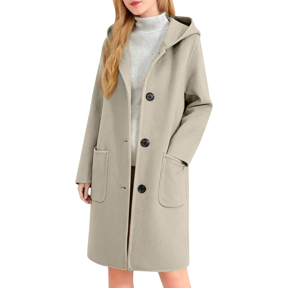 Womens Double-Faced Wool Coat With Hood