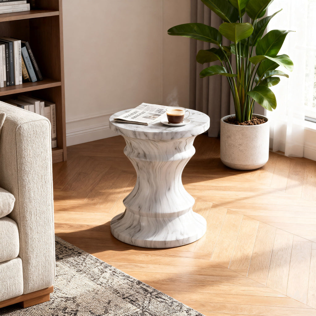 Geometric Round Outdoor End Table - Marble
