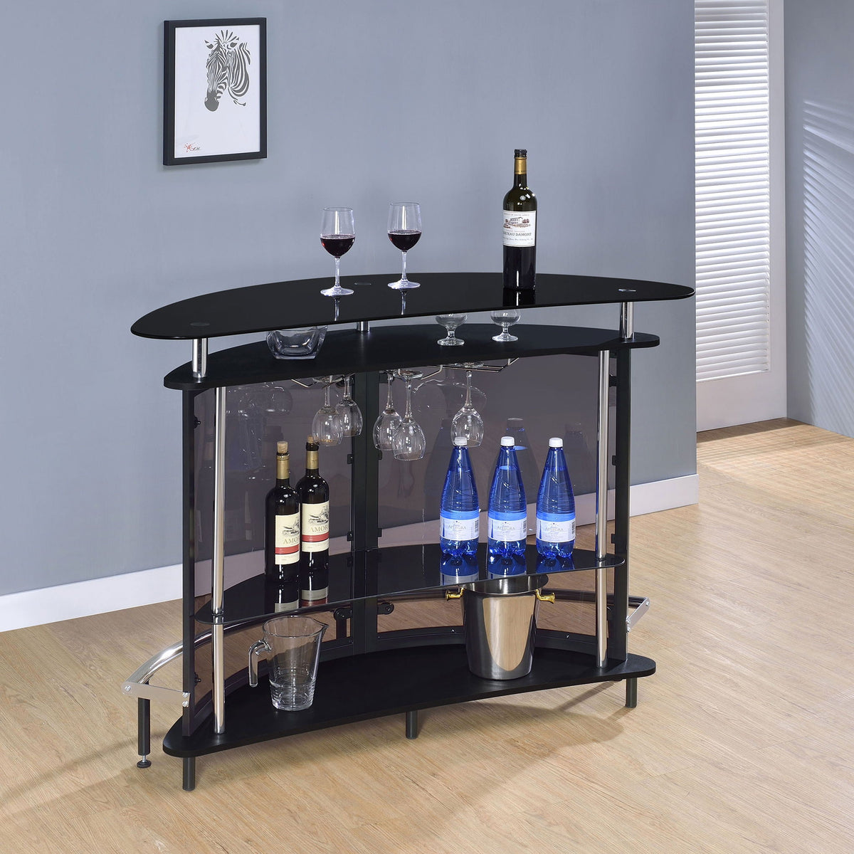 Strick & Bolton - Freestanding Glass Top Home Bar Wine Cabinet With Panels - Black