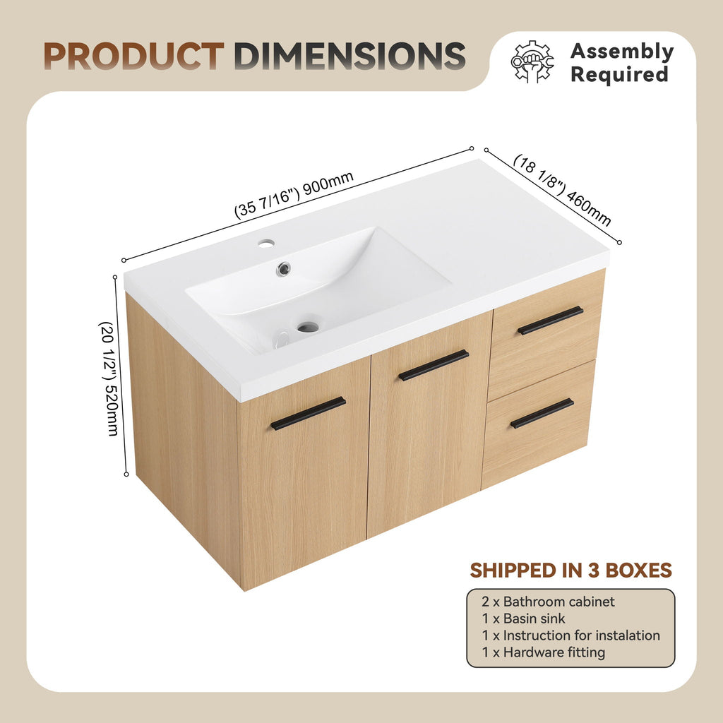 Wall Mounted Floating Bathroom Vanity With Sink, Door & Drawers Modular Cabinet