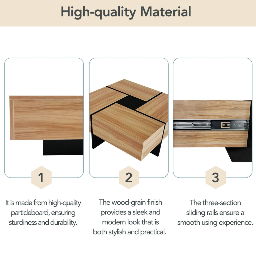 Wallace - Coffee Table With 4 Hidden Storage Compartments - Brown