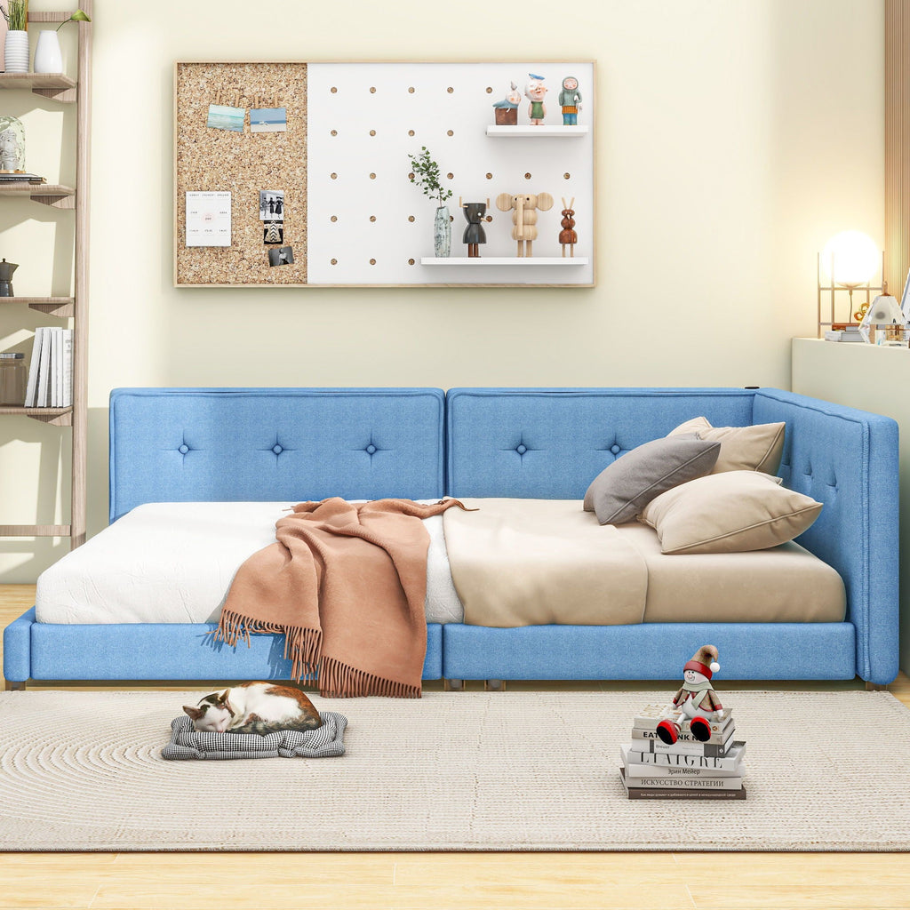 Modern Upholstered Platform Bed With USB Ports And LED Belt