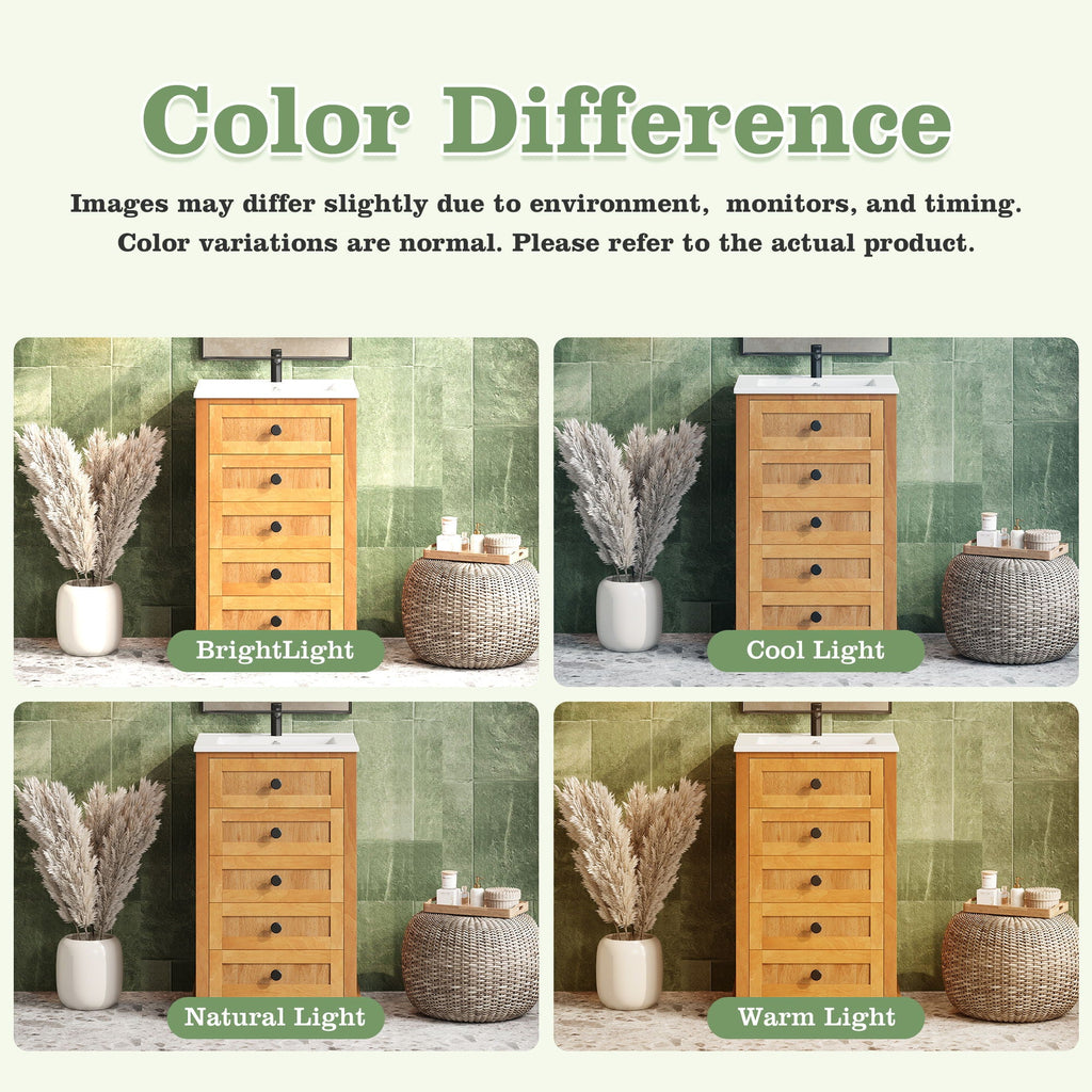 Bathroom Vanity With Integrated Sink, Soft-Closing Door - Natural Wood