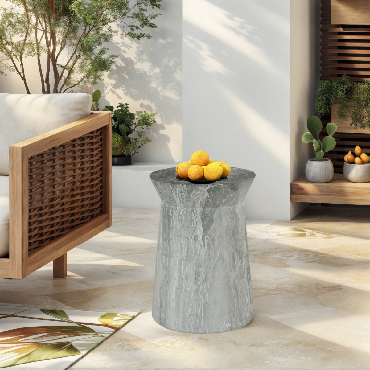 Round Outdoor End Table - Marble