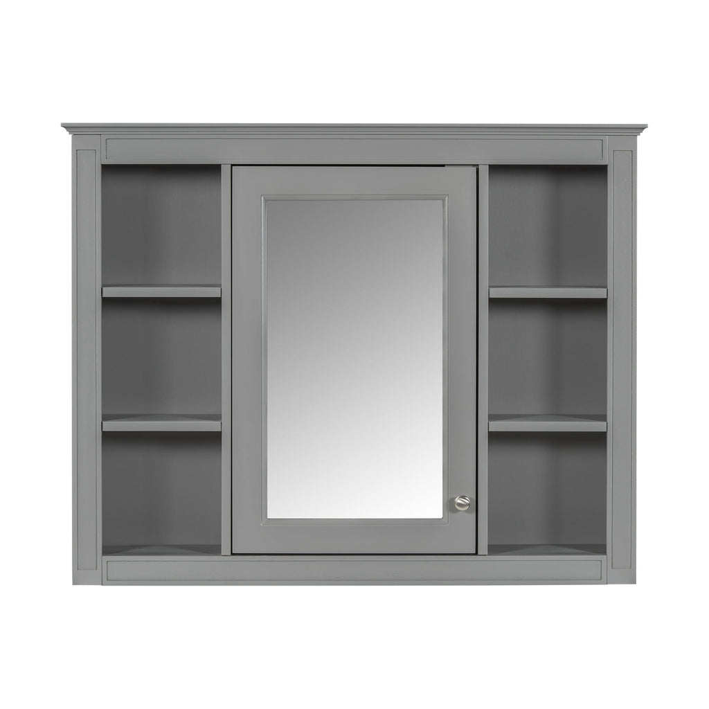 Wall Mounted Medicine Cabinet With Mirror, Storage Cabinet Featuring 6 Open Shelves And Adjustable Interior