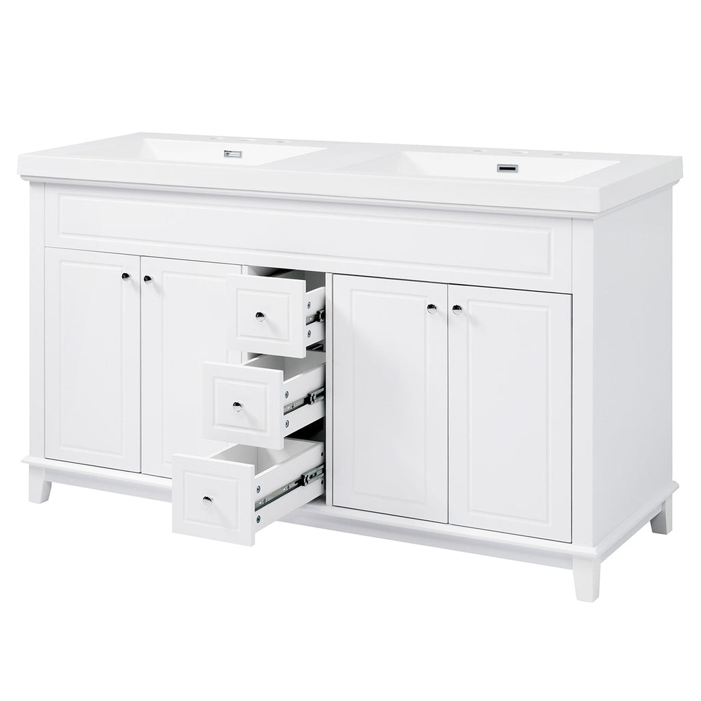 Bathroom Vanity With Double Sinks, 3 Drawers & 4 Doors - White