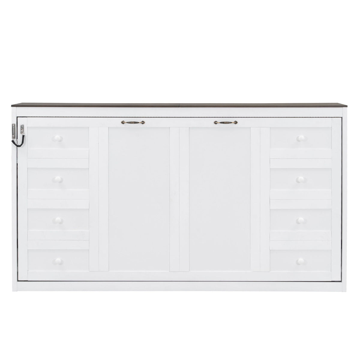 Murphy Bed With LED Light, Foldable Wall Bed Cabinet
