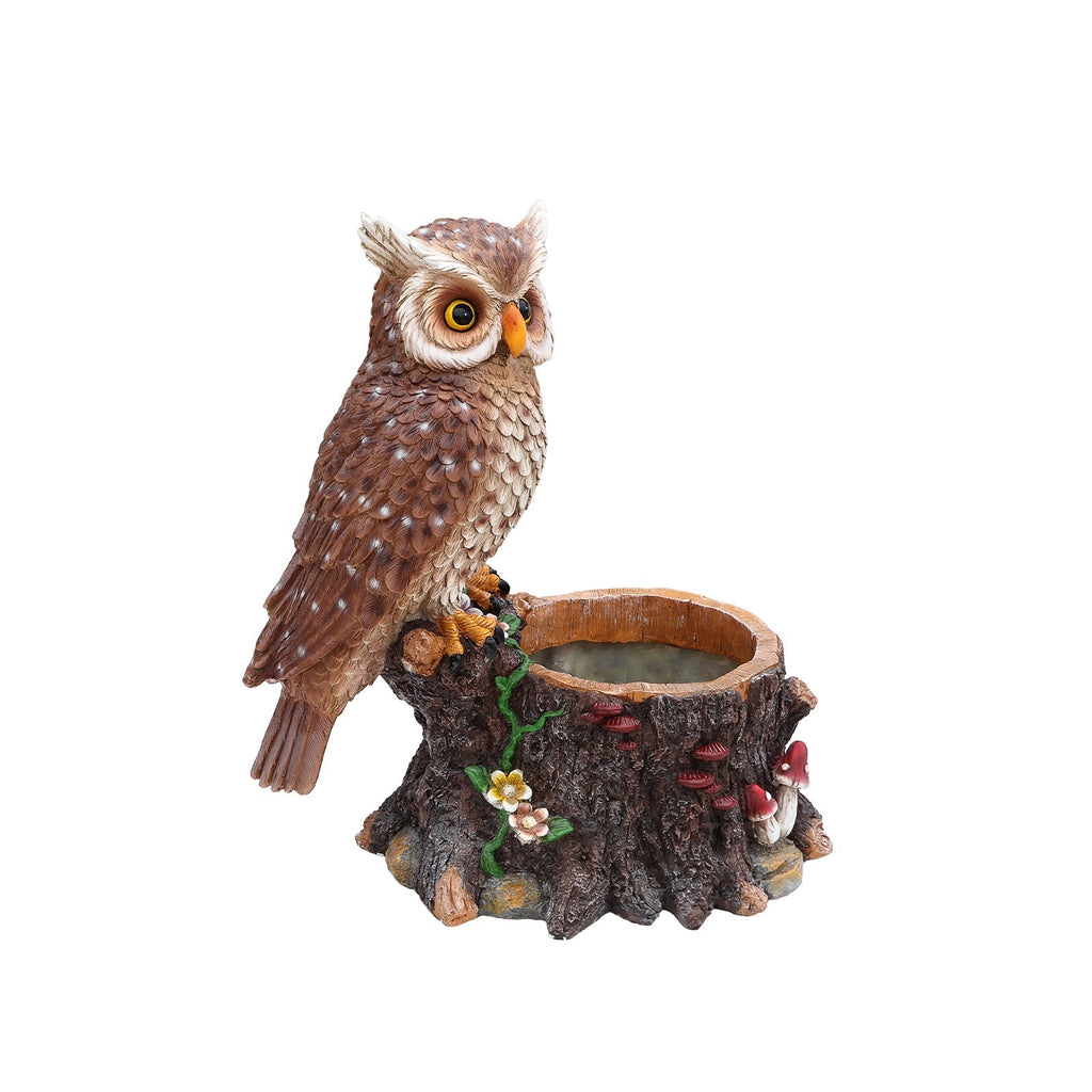 Sitting Owl with Tree Trunk Garden Planter