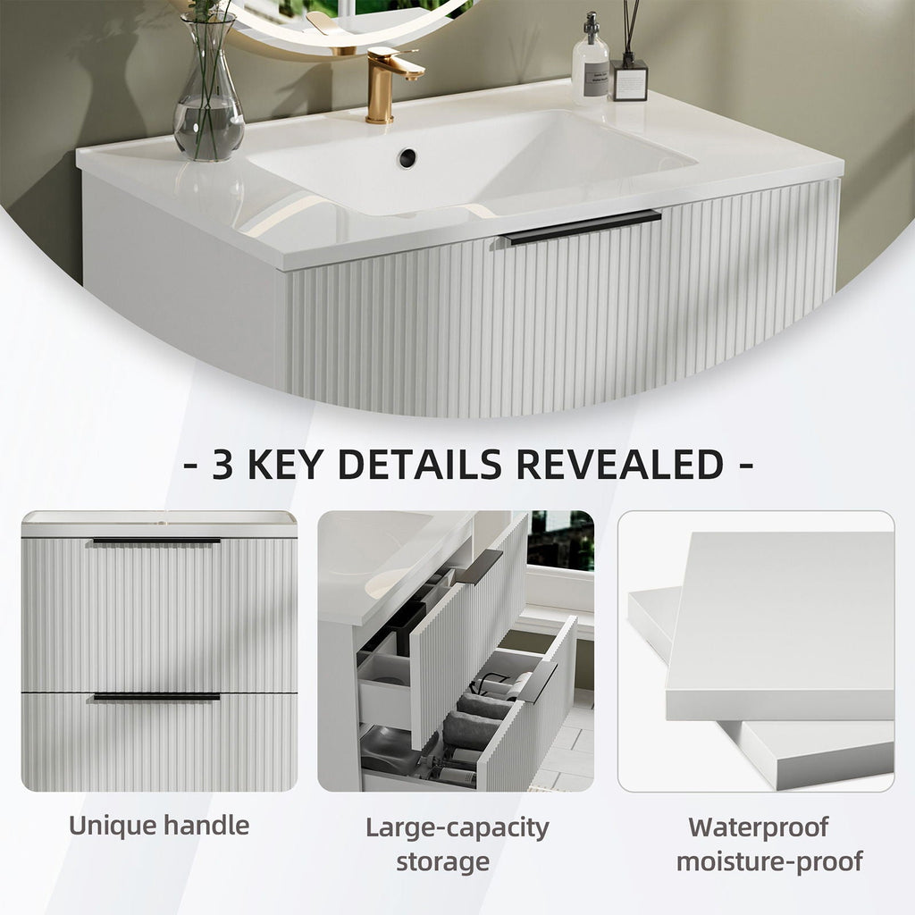 Modern Wall Mounted Floating Bathroom Vanity With Sink And Drawers