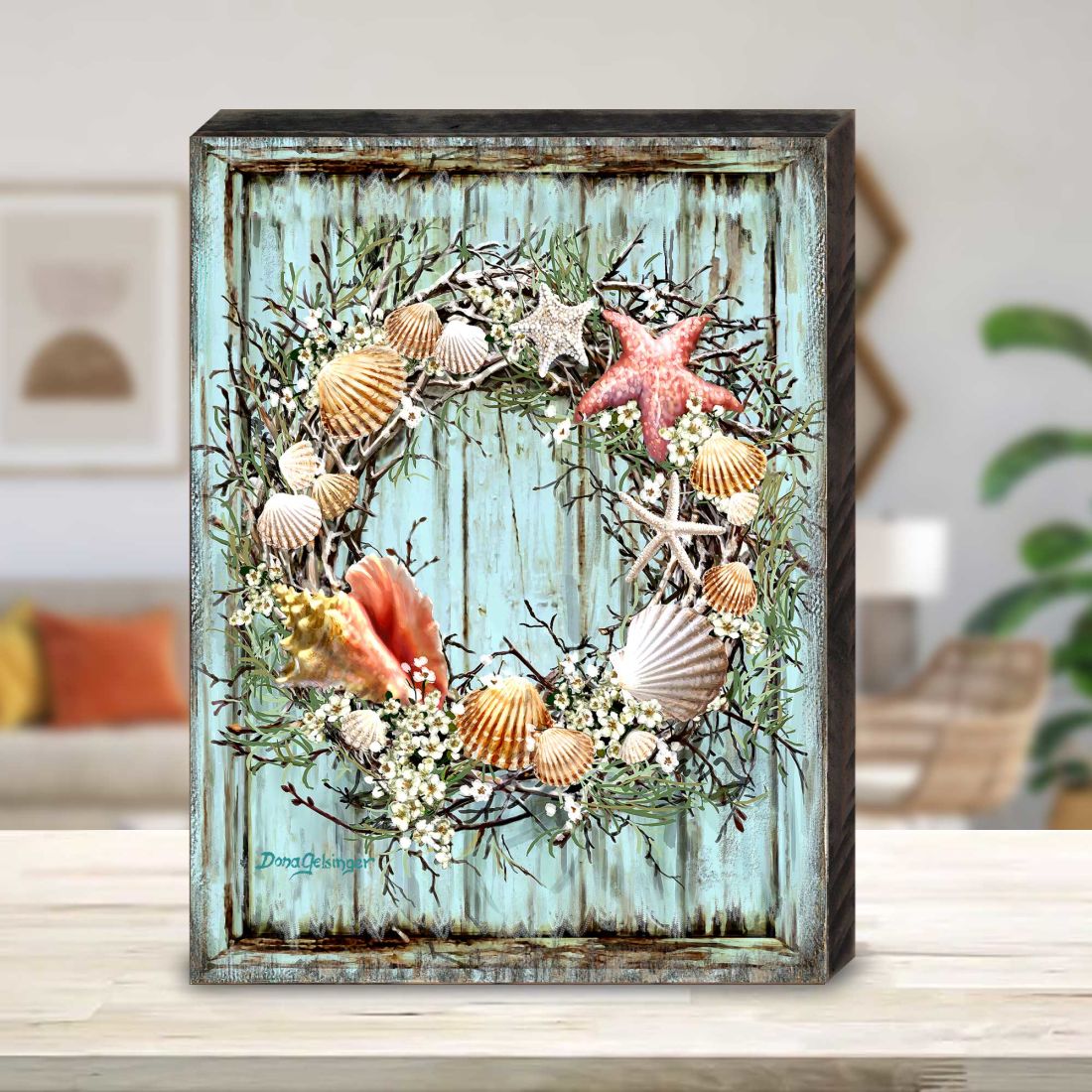 Christmas Coastal Wreath Wooden Wall Art by D. Gelsinger - Coastal Holiday Decor - 95607B-1715