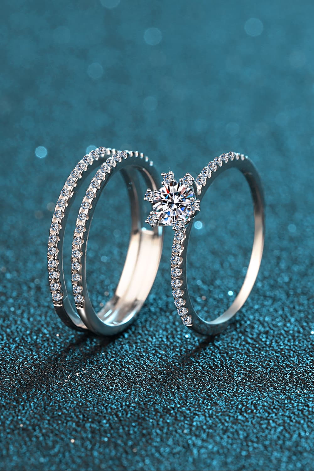 Sparkala™ 925 Rhodium Over Pure Sterling Silver Ring Set