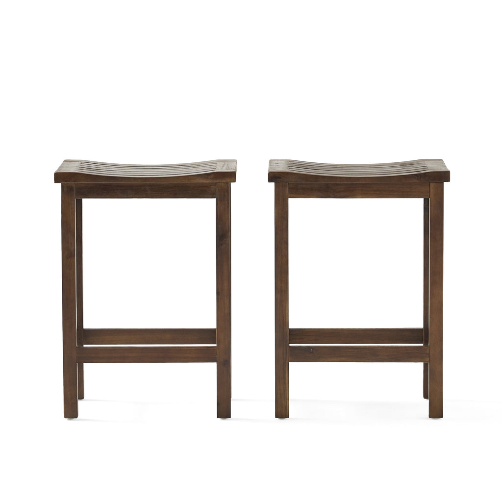 Outdoor Acacia Wood Counter Height Barstool Set of 2