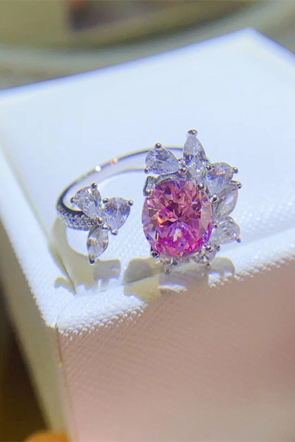 3 Carat Pink Oval-Cut Sparkala™ Platinum Over Pure Sterling Silver Open Ring
