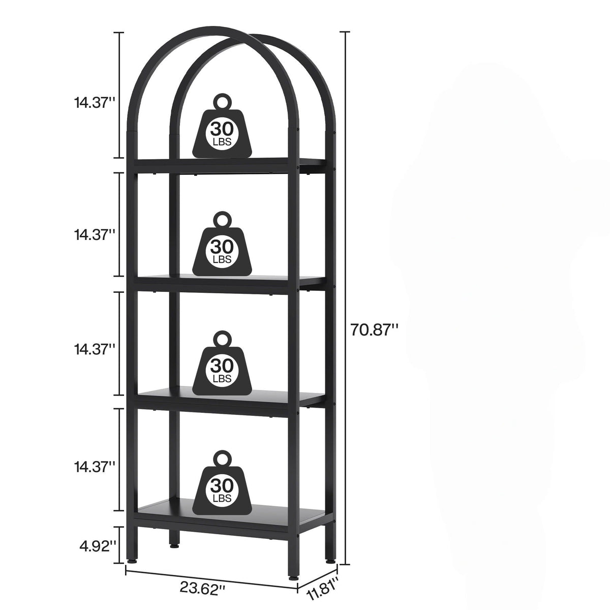 Tall 4 Tier Arched Open Bookshelf Storage Rack - Black