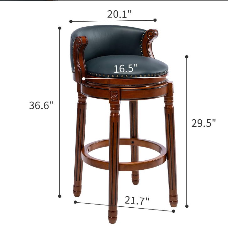 29.5'' Cow Top Wooden Bar Stool, 360 Degree Swivel Bar Height Chair With Backs For Home Kitchen Counter