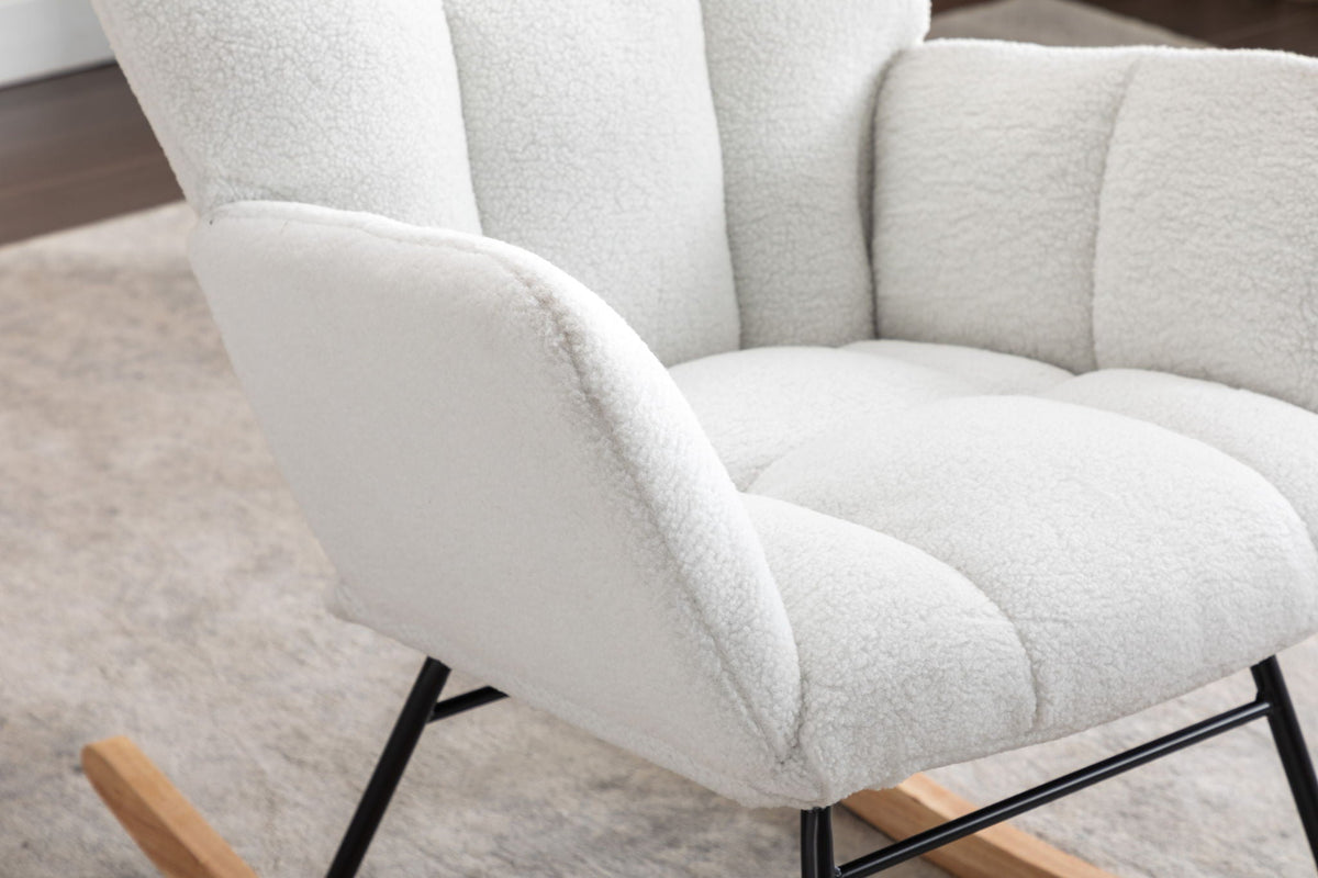 Teddy Fabric Rocking Gilder Nursery Chair For Living Room Indoor - Ivory
