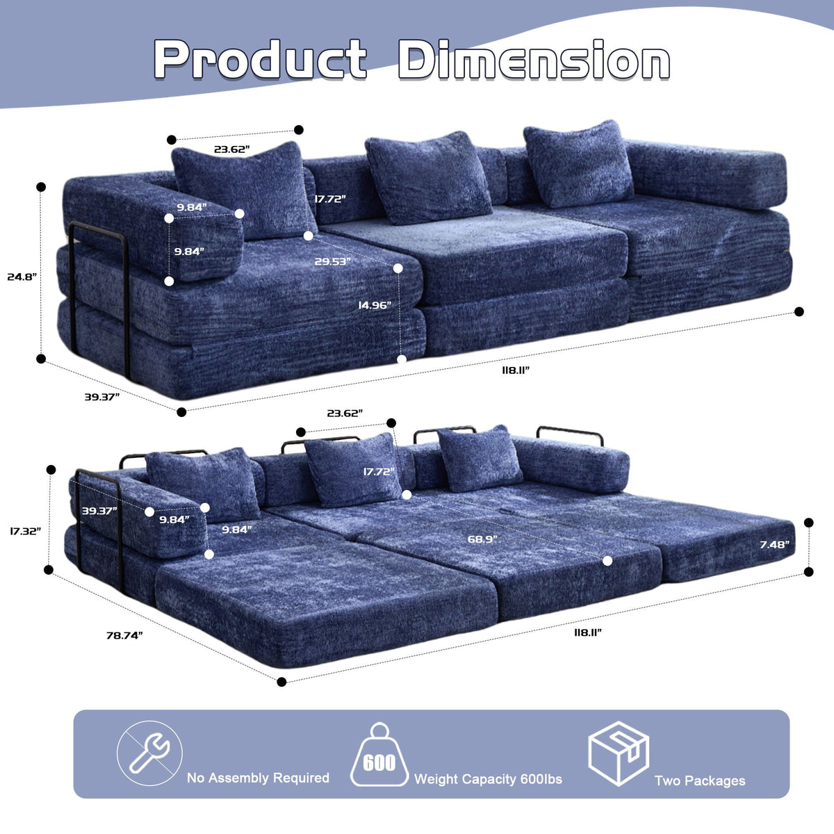 Convertible Floor Sofa Bed, Boneless Modular Sectional Sofa For Living Room