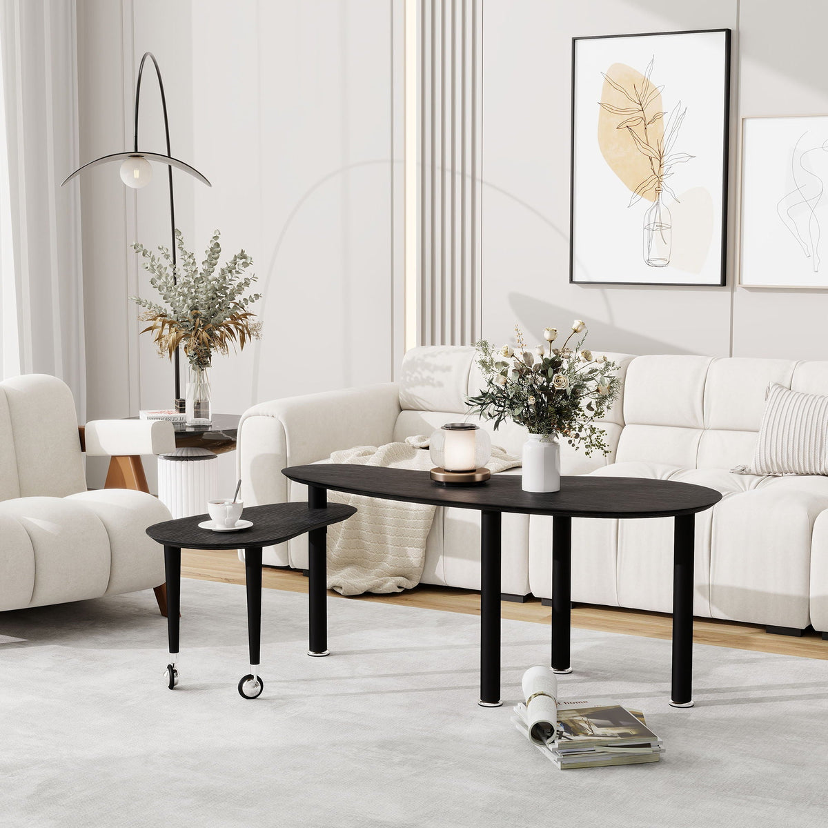 Rotatable Cocktail Table With Solid Legs, 360 Degree Rotating
