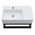 Wall Mounted Rectangular Bathroom Sink With Towel Bar And Faucet Hole - White